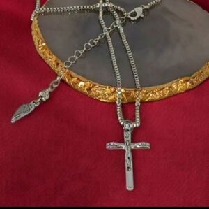 Silver Cross Pendant Necklace Gender Neutral Christian Religious Jewelry Jesus